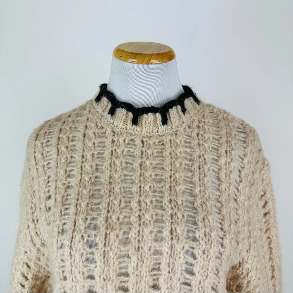 MANGO Contrast Trim Wool Blend Sweater Size Small - Picture 4 of 9